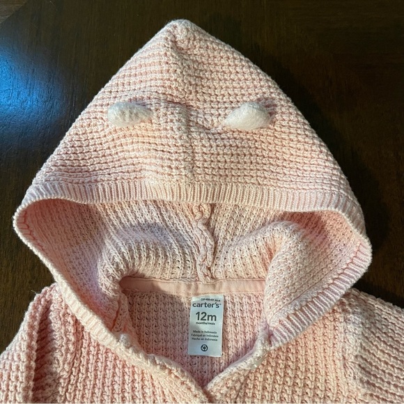 Carter’s | Pink Bear Ears Hooded Knit Cardigan | 12 mo - Picture 3 of 5